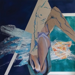 Baigneur, peinture,collage,slip de bain,